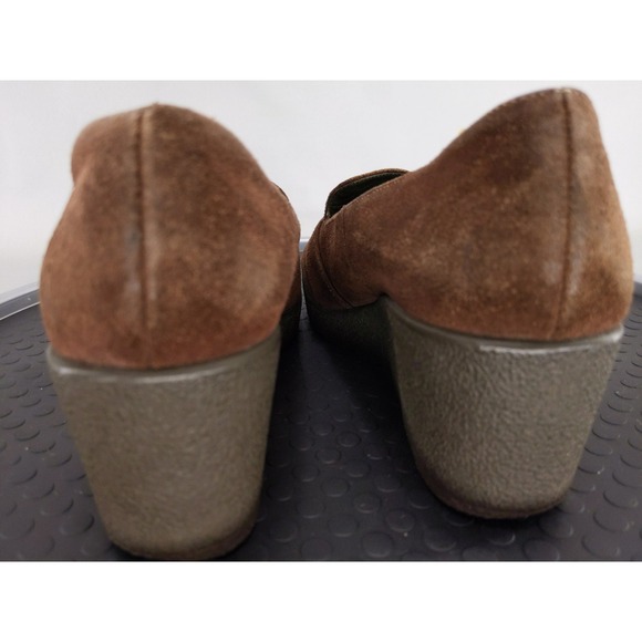 Aerosoles Wedge Loafers Womens 6.5 Brown Suede Buckle Platform Slip On Shoes - Picture 7 of 9